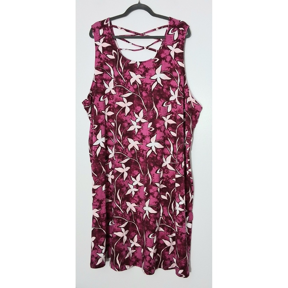 Denim & Co. Beach Dress Women's Size 4X ‎ Pink Floral Jersey Criss-cross Back